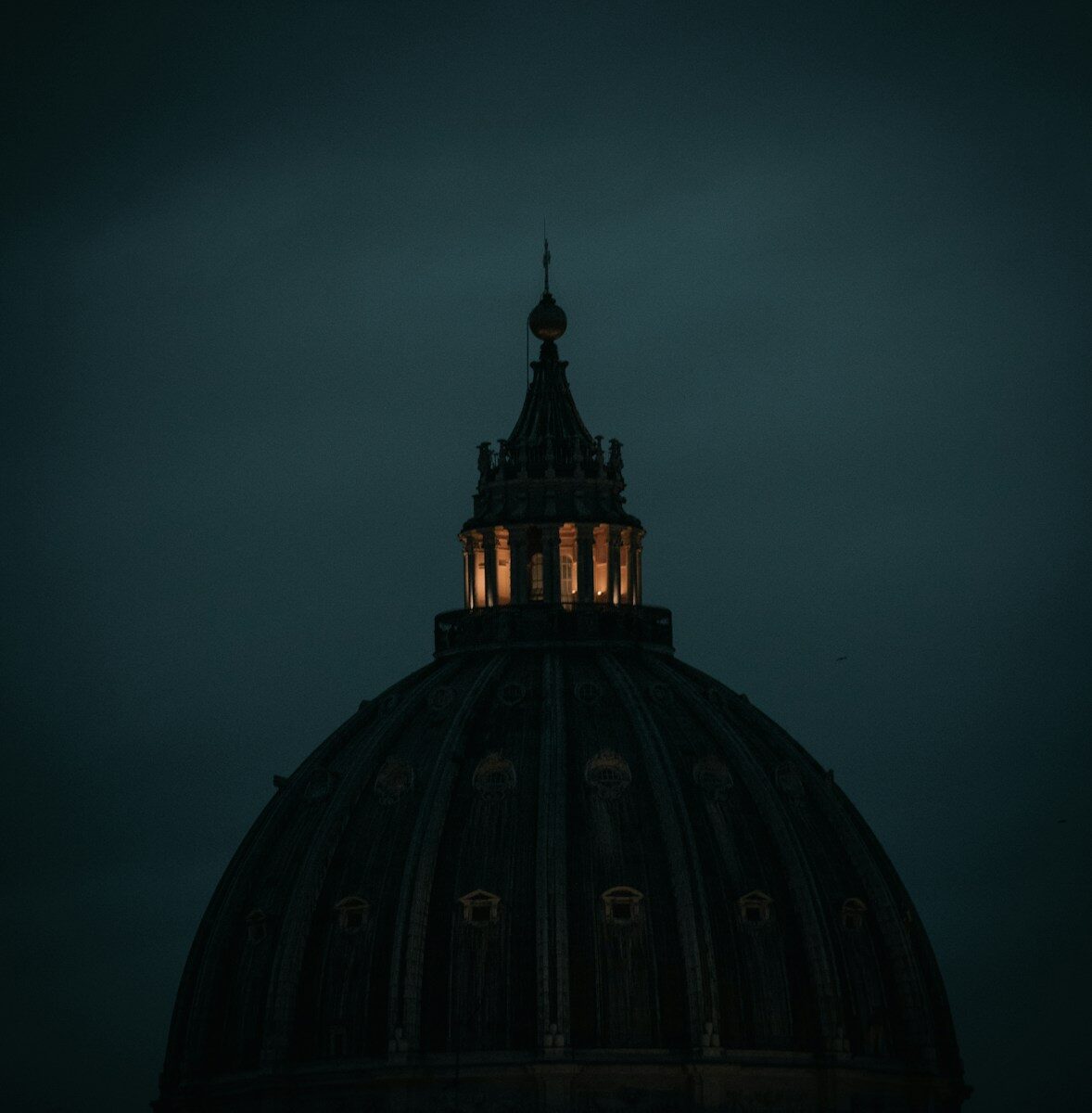 the dome of a building lit up at night